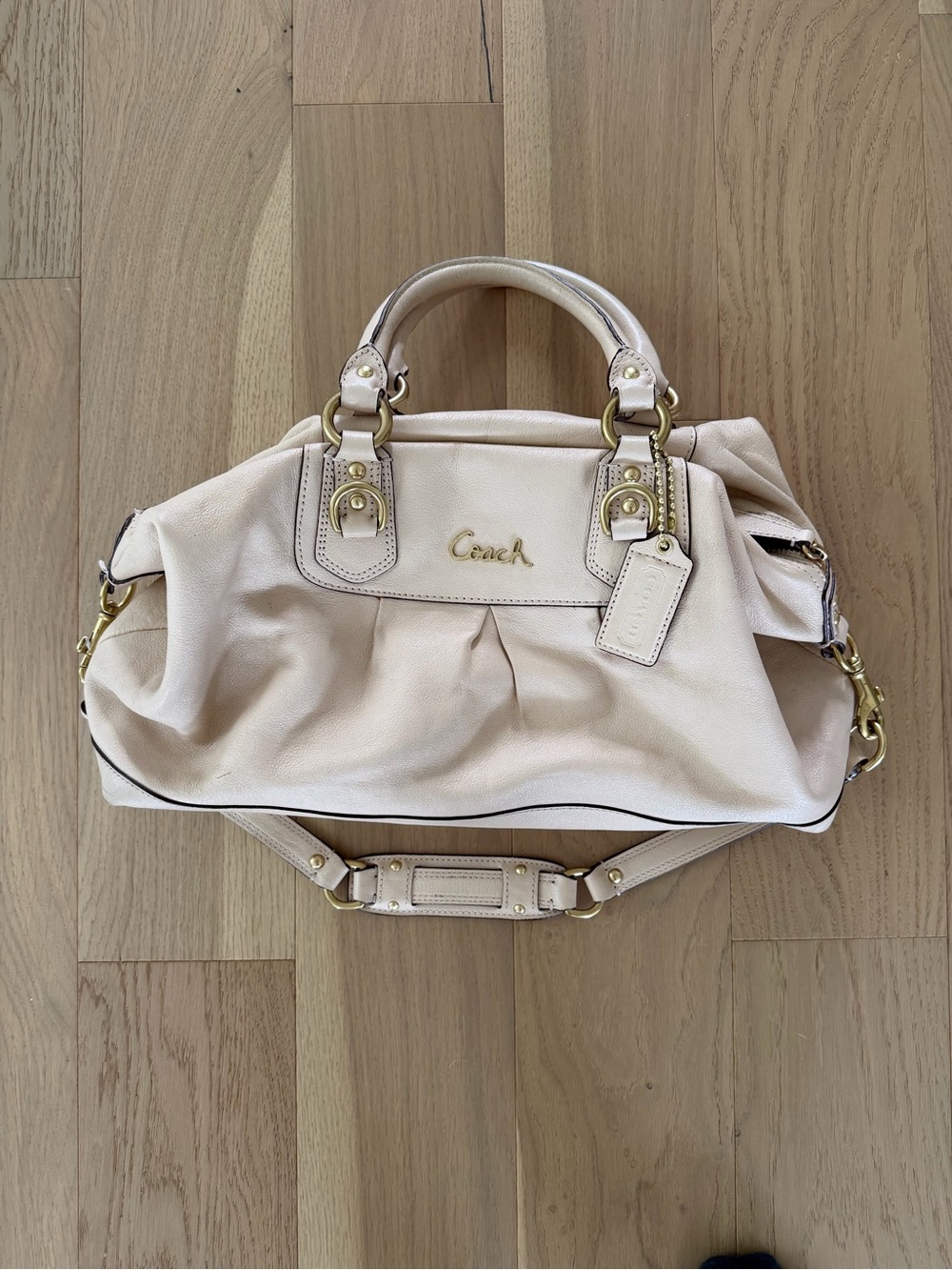 Coach Leather Satchel in Soft Cream with Gold Hardware